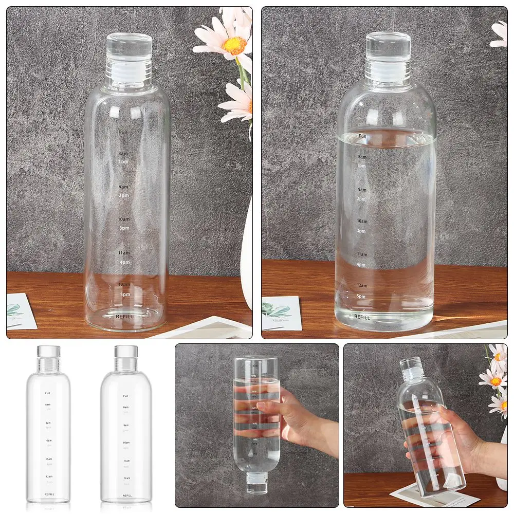 500ML 750ML Transparent Glass Water Bottle With Time Marker Travel Sports Outdoor Drink Bottle for Juice Milk