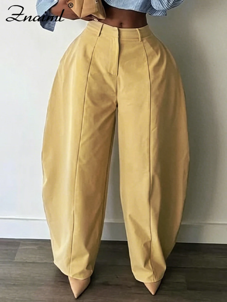 Znaiml Fashionable Women's Palazzo Pants High Rise Comfortable Baggy Style Solid Color Must-have for Spring and Summer Wardrobe