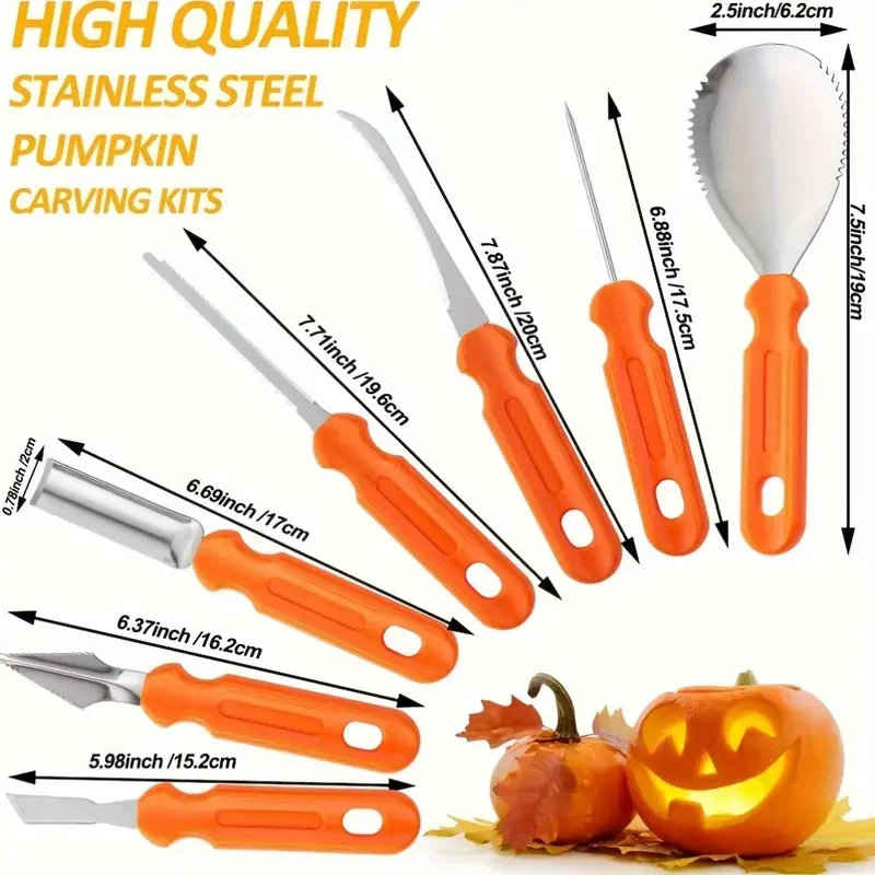 7pcs Pumpkin Carving Kit Tools Halloween Pumpkin Carving Tool Set Stencils Pumpkin Cutting Engraving Tools Kitchen Gadgets