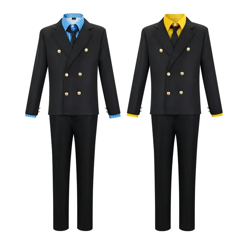 Sanji Cosplay Costumes Anime One Piece Yellow and Blue Suit Shirt Pants Outfits Halloween Formal Wear Role Play Uniform for Men