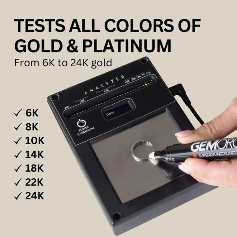 Gold Platinum Tester Analyzer Instant LED Karat Readout with Pen Probe & Adapter Test 6K-24K Gold Platinum Precious Metal