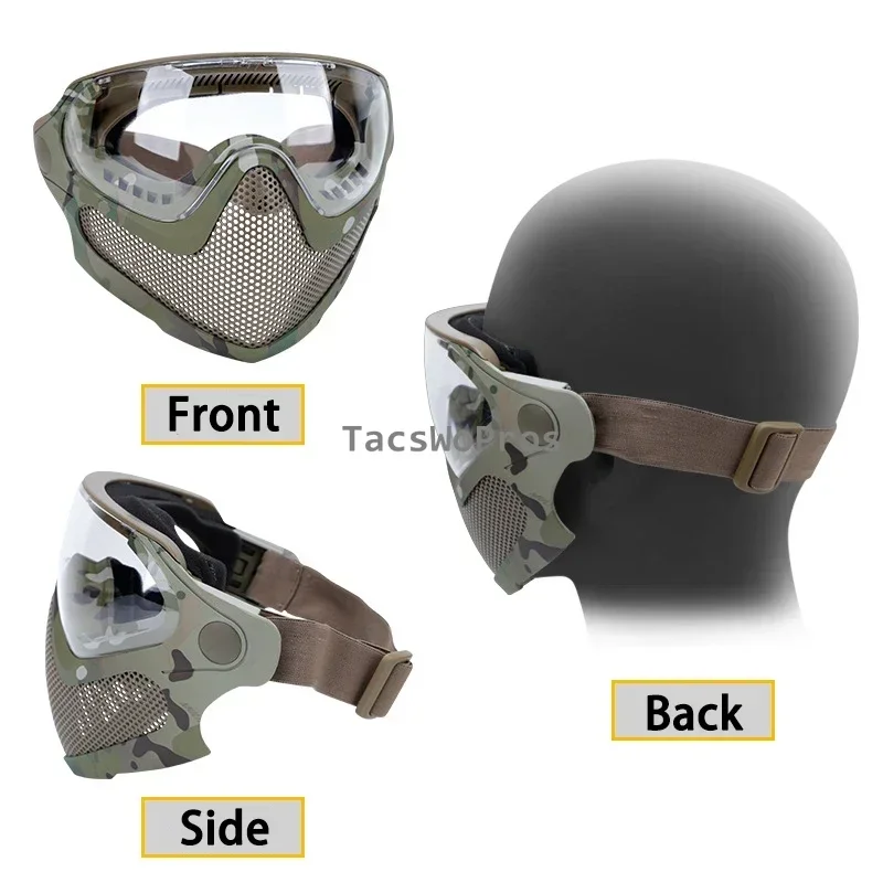 Tactical Mask with 3 Lenses Impact Resistant Steel Mesh Shooting Hunting Protection Full Face Mask Airsoft Equipment