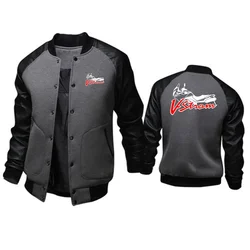 Men's Baseball Coats Patchwork Leather PU Sleeve Bomber Jacket V-Strom DL 650 Motorsport Team Logo Suzukies Motorcycle Outwear