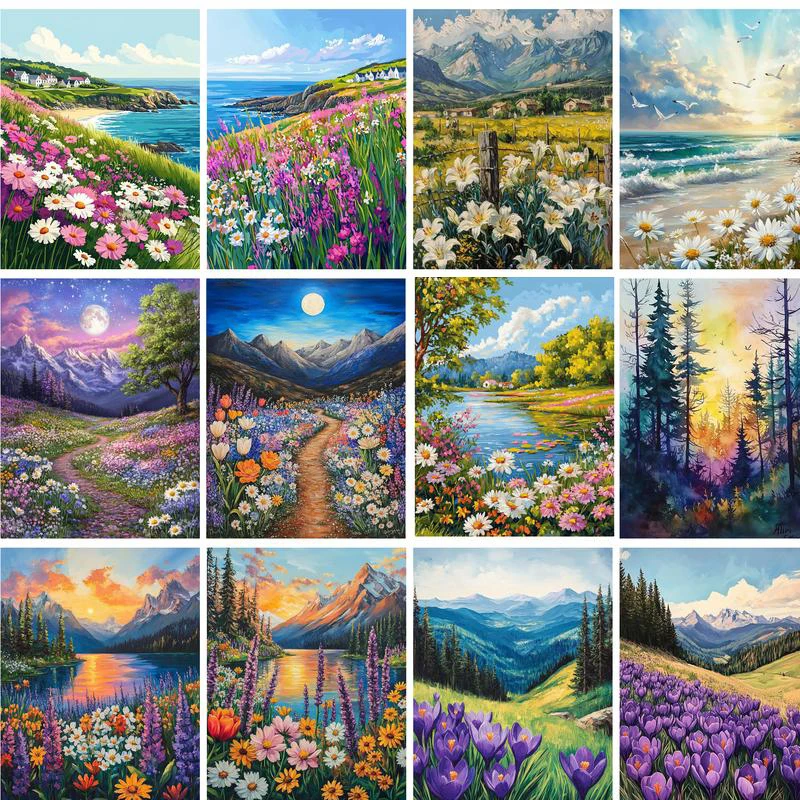 

GATYZTORY 40x50cm Painting By Numbers Frame Flower Clusters Landscape Drawing By Numbers For Adults Wall Decor On Canvas Handmad