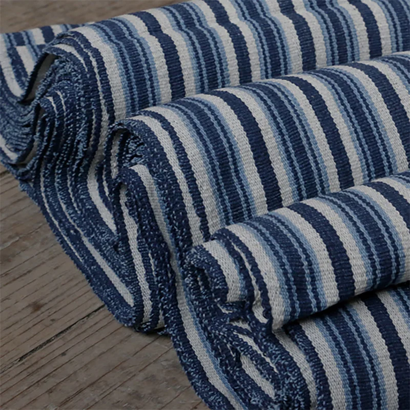 PVDF17 Indigo Plants Dyed Stripes Cotton Fabrics Bedding/Clothings/Sashiko/Patchwork/Decoration/Door Curtain Blue Cotton Fabrics