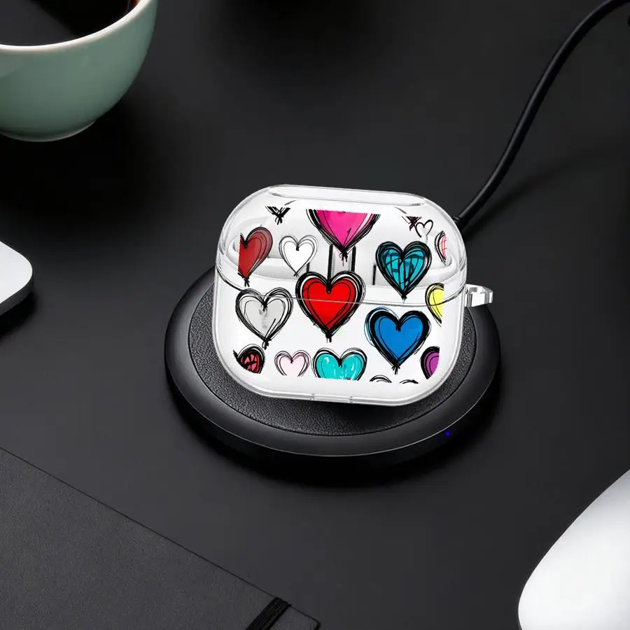 Mixed Colorful Heart Doodle Clear Earphone Cases Cover With Hook Case For Samsung Galaxy Buds 4 Pro 2 3 FE Live 3Pro 4Pro 2Pro