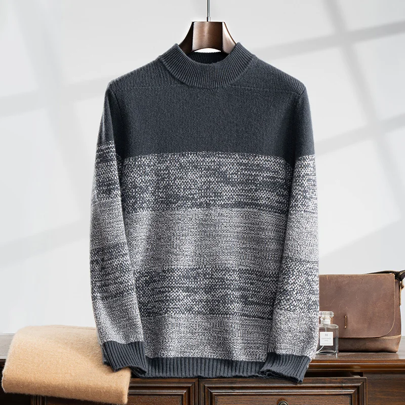 Frosted autumn and winter new 100% cashmere men's o neck sweater loose jumper slim warm knit solid color long sleeve top