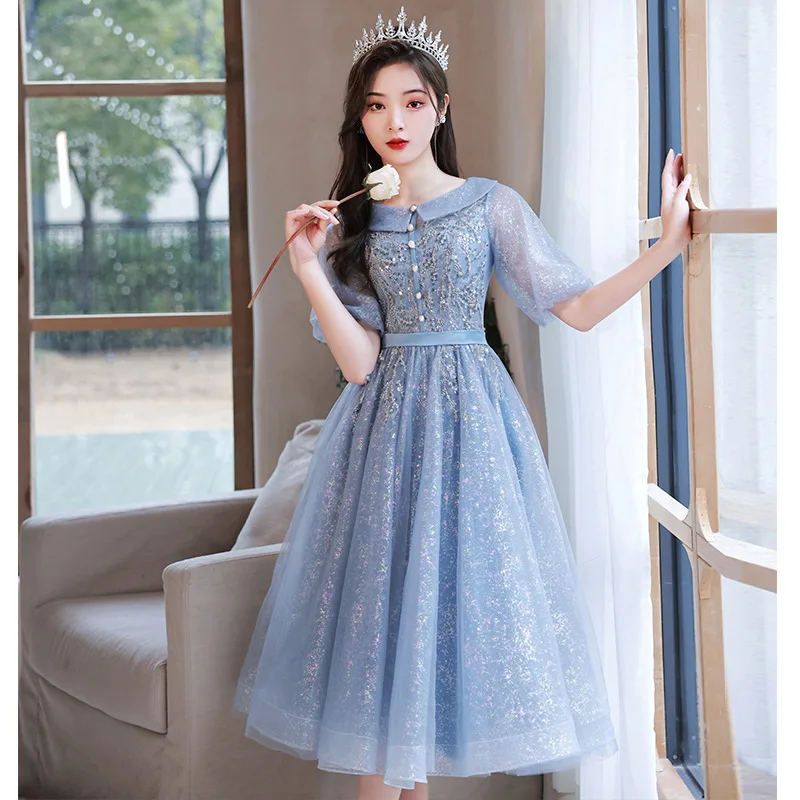 

Robe de soiree Light Blue Slim A-Line Lace evening dress vestido de festa Banquet O Neck Prom dresses Party dresses customized
