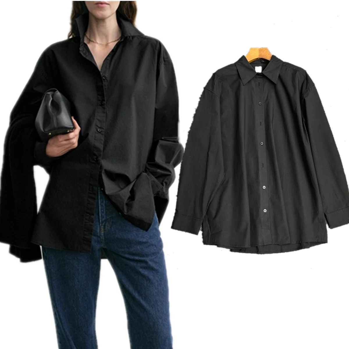 

Maxdutti French Elegant Solid Color Basic Shirt OL Fashion Minimalist Cotton Long Sleeved Shirt For Spring/Summer 2025