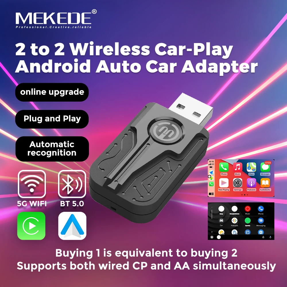 MEKEDE 2024 Mini CarPlay Wireless Adapter Car Play Dongle Bluetooth 5.0 WiFi Fast Connect Plug and Play for OEM Wired CarPlay