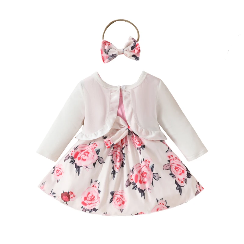 Kupretty Toddler Baby Girl Floral a-line abito senza maniche giacca a maniche lunghe e fascia per capelli estate autunno inverno vestiti