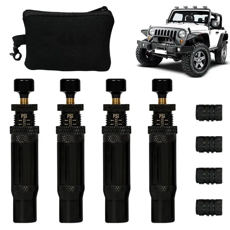 

4pcs Automatic Tire Deflators Set Of 4, Adjustable Pressure Suitable For Offroad Vehicles Motorcycle Use Air Down Tool