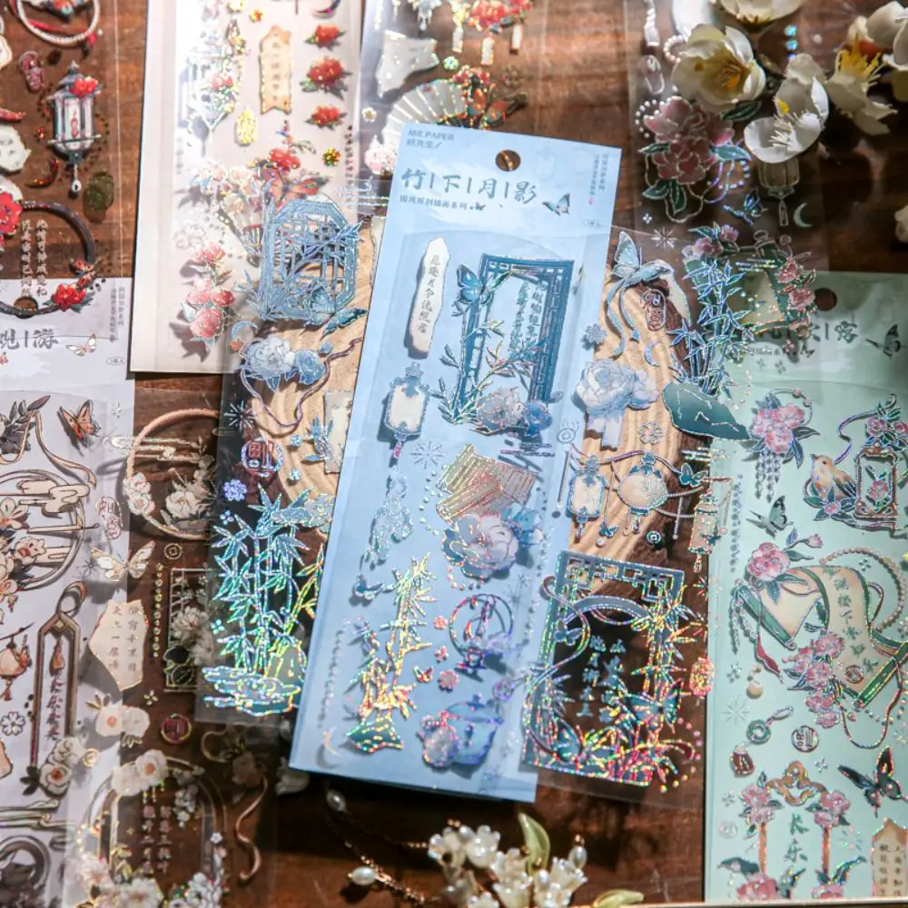DIY Crafts Moonlight Flower Collage Decals Decorative Aesthetic Embossed Gilding Sticker Handmade Bling