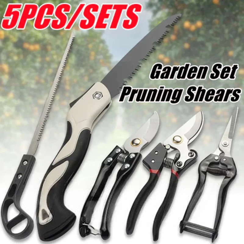 All-in-One Garden Shear Toolkit; 5 Essential Tools including Pruning Shears and Folding Sawi Scissors