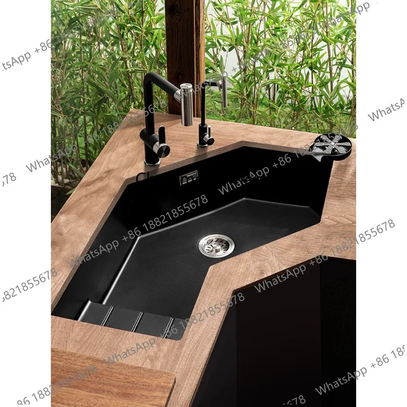 Quartz stone sink corner large single sink kitchen special-shaped vegetable basin granite sink