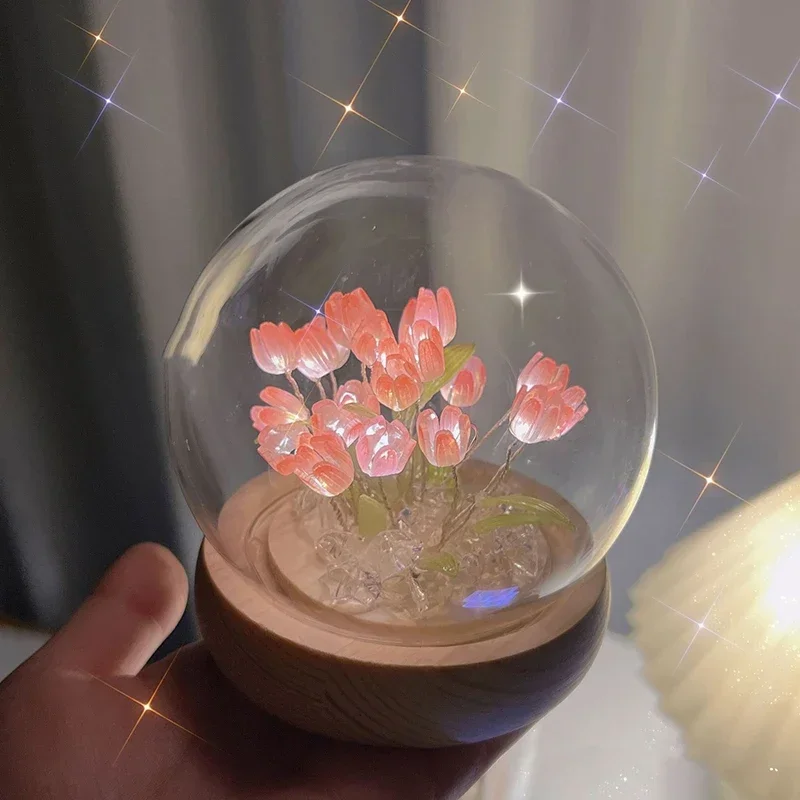 DIY Künstliche Tulpe Blume Nachtlicht Ornamente Handgemachte Nacht LED Nacht Lampe Schlafzimmer Schreibtisch Dekor Geburtstag Geschenke Tisch Lampe – Detail 11