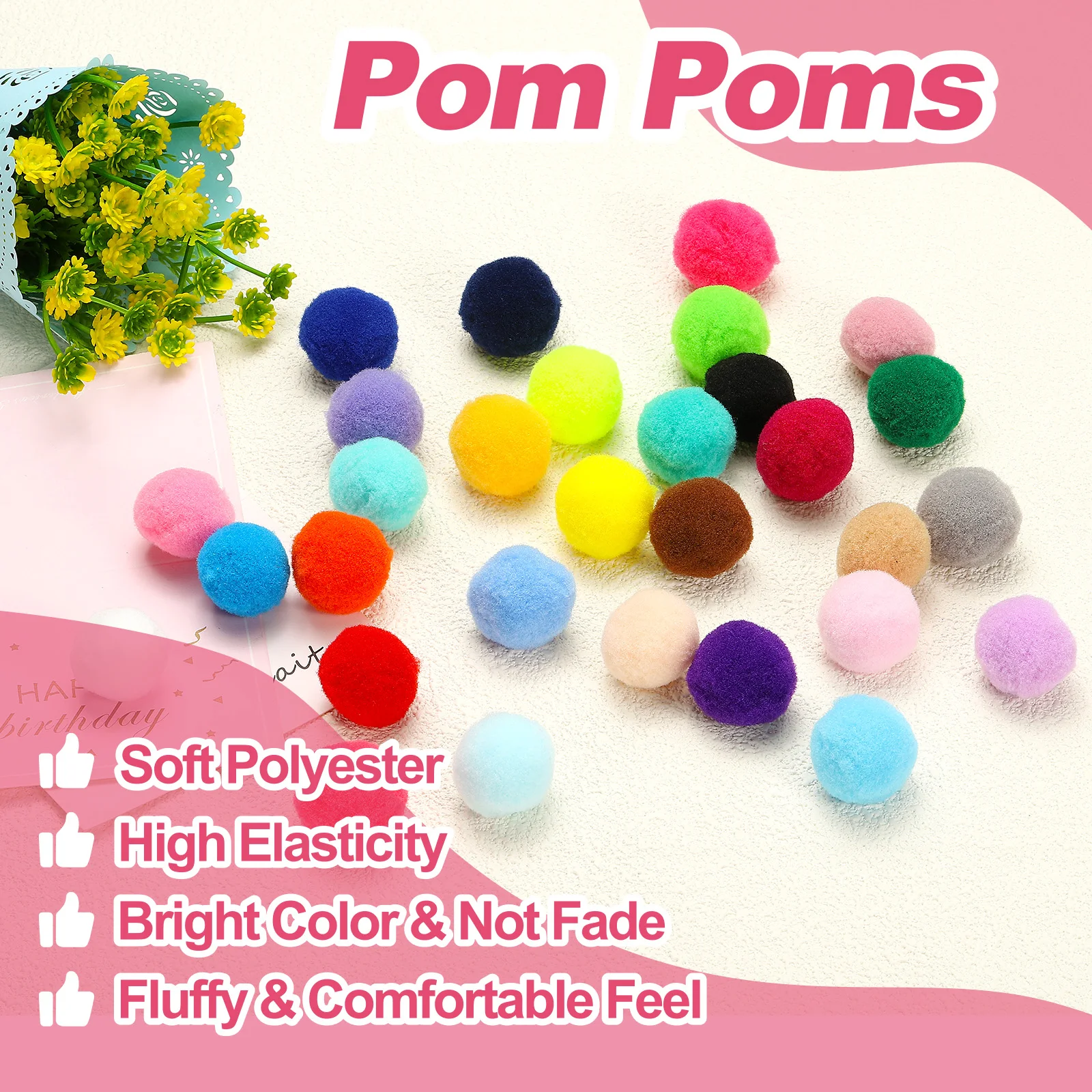 Uxcell 1 Zoll/2,5cm 150 Stück Pompons Kleine Pompon-Kugeln Flauschige Bastelpompons für Handwerk Kunst DIY Dekorationen Bastelbedarf