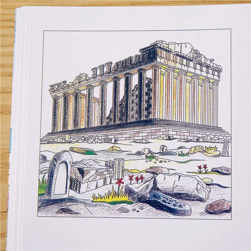Korean Original Greek Travel Color Painting Book Adult Decompression Painting Line Draft