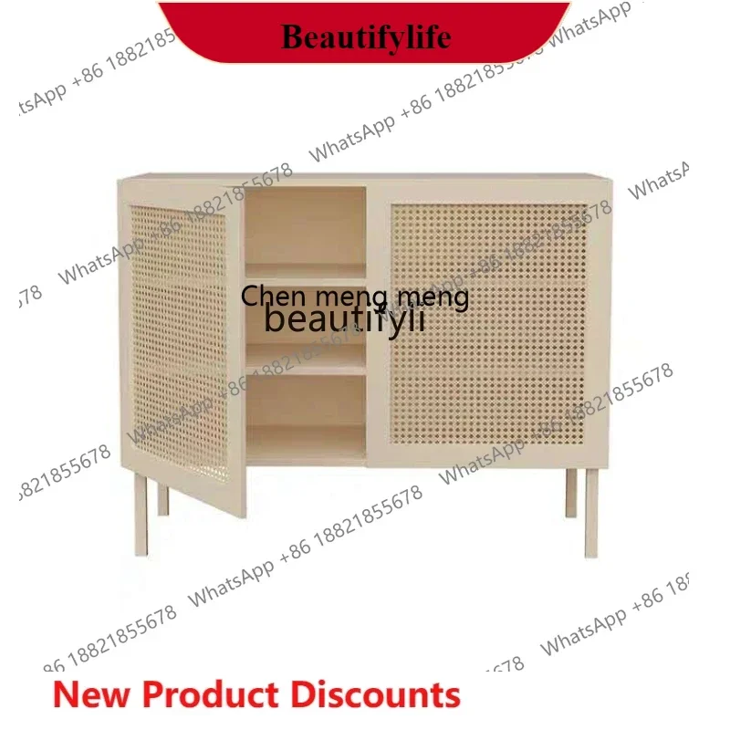 

G153 Nordic Modern Minimalist Solid Wood Dining Side Tea Cabinet Creative Woven Rattan Locker Foyer Entrance Cabinet furniture