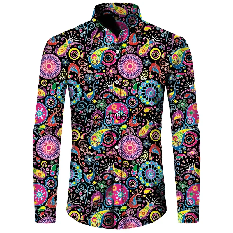 

Fashion Paisley Floral Print Men's Shirts Vintage Style Lapel Button-Up Long Sleeve Tops Hip Hop Men/Women Casual Party Clubwear