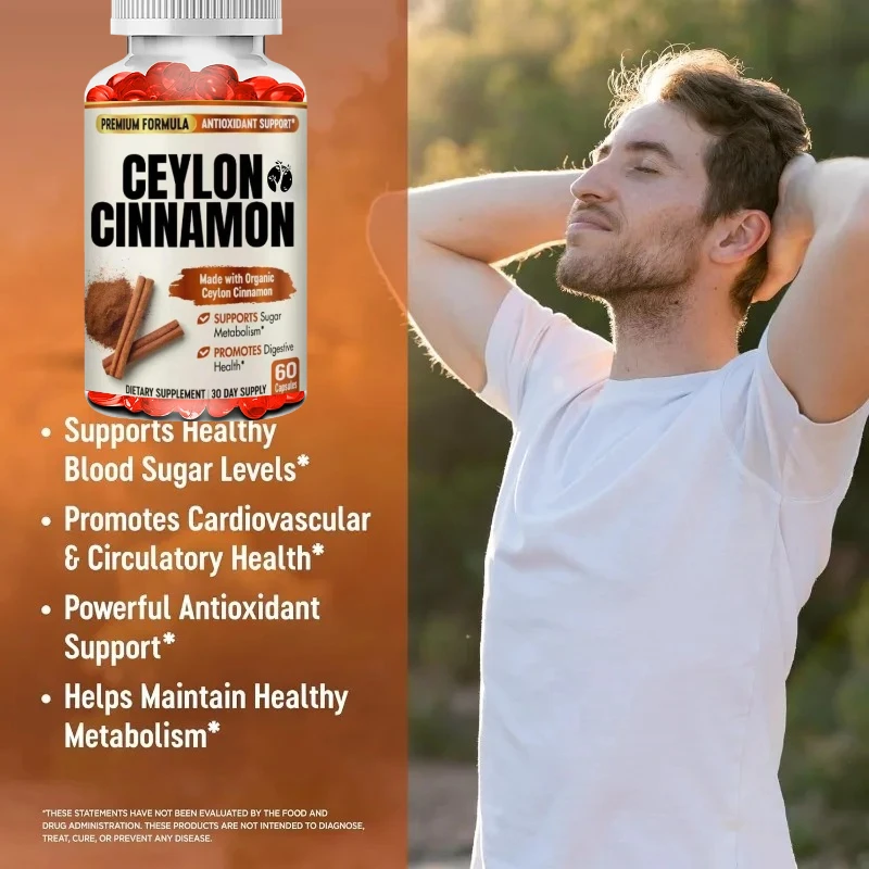 Ceylon Cinnamon Capsules - Organic True Ceylon Cinnamon Supplement - Used for Blood Sugar Support Non GMO, Gluten Free