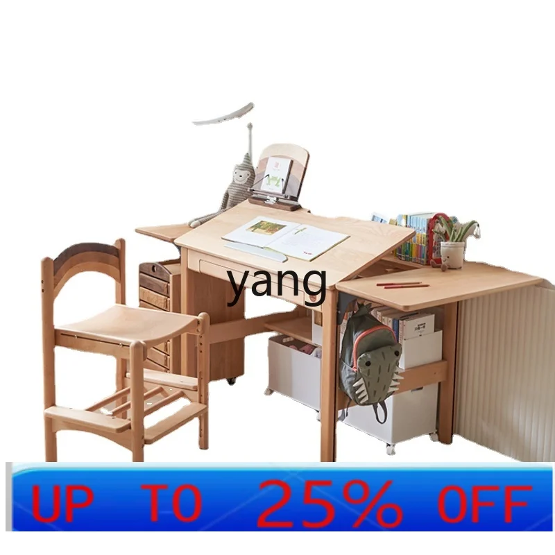 LTT Study Table Solid Wood Children's Desk Bookshelf Integrated Primary School Student Home Writing Table and Chair