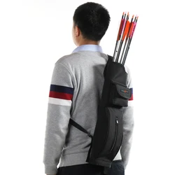 Toparchery Portable Black Outdoor Archery Quiver Shoulder Back Arrows Holder Bag Pocket Sports Pouch Sack for Hunting Game