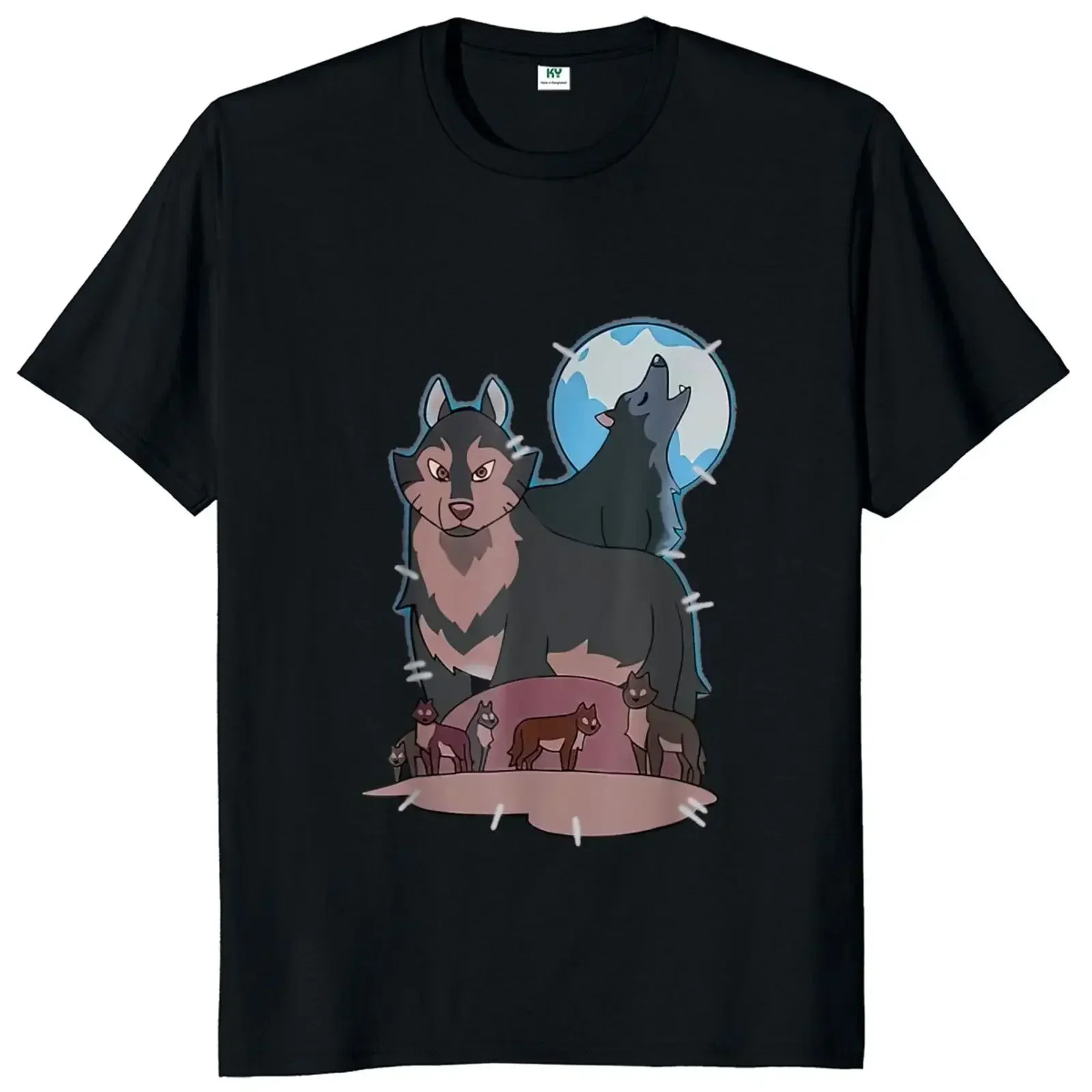 

Wolf Pack Howling Moon Graphic Tee Cartoon Style Men Short Sleeve Cotton T-Shirt