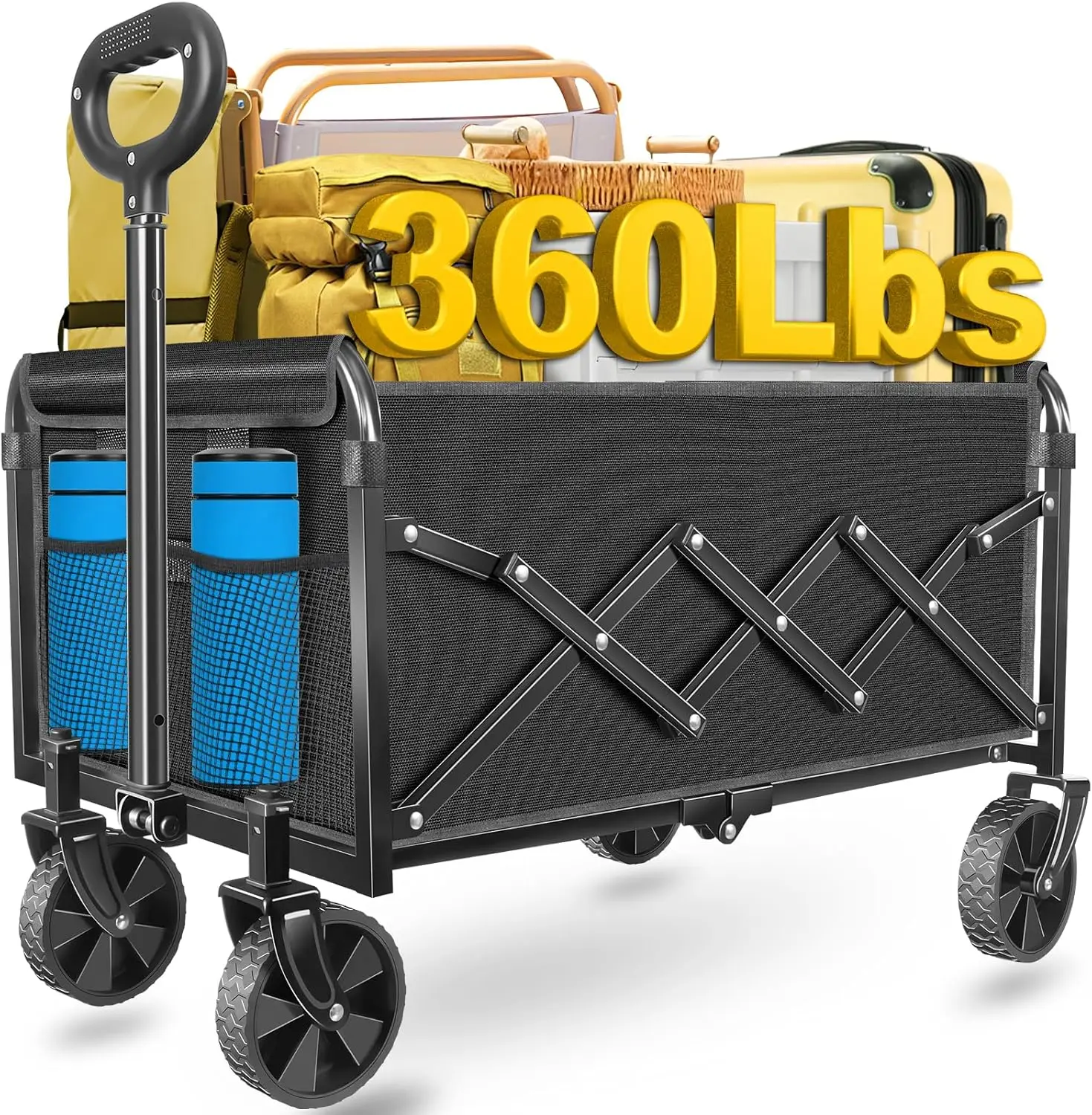 

Foldable Wagon Cart with All-Terrain Wheels, Durable for Groceries, Picnics & Pets, Portable Utility Hauler, 360lbs Capacity