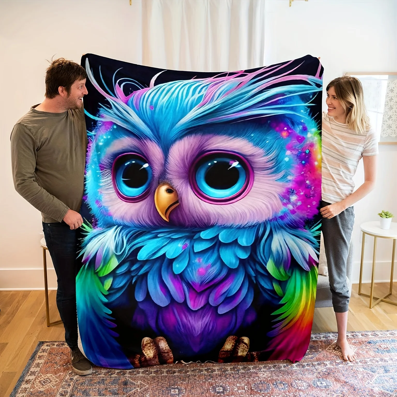 Colorful Owl Pattern Plush Flannel Throw - Versatile Gift For All Occasions, Cozy Festive Blanket For Home Decor