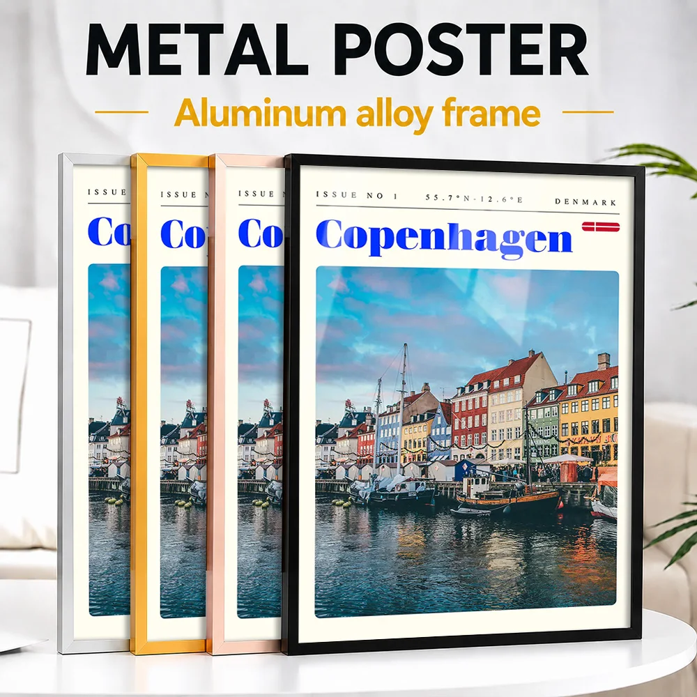 Copenhagen Denmark Cityscape Framed Metal Poster Personalized Scenic Tribute Wall Art Perfect Within Office As Traveler Gift