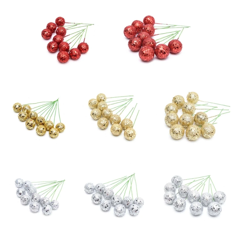 10Pieces Christmas Tree Ornaments Glitter Colored Foam Ball Decorations DIY Decor Simulation Foam Small Fruit Balls Drop Ship