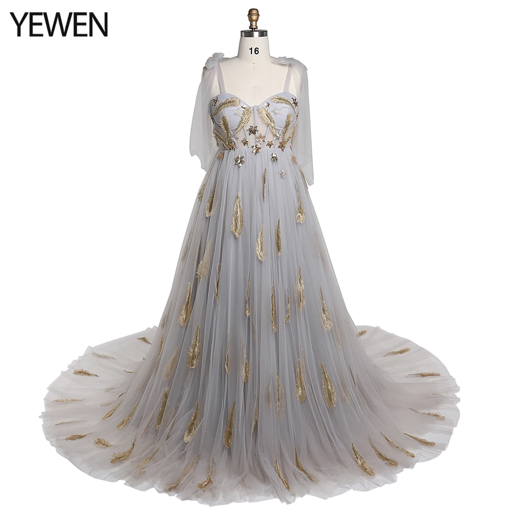 

Applique Embroidery Elegant Long Tulle Evening Dress Woman Formal Occasion Dresses Photography Gowns YEWEN