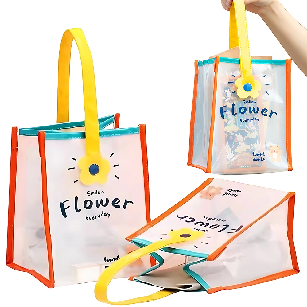 1-10PCS Pvc Transparent Gift Bag Flower Bear Waterproof Tote Bag Summer Jelly Bag Travel Bag Lunch Bag Shoulder Beach Bag