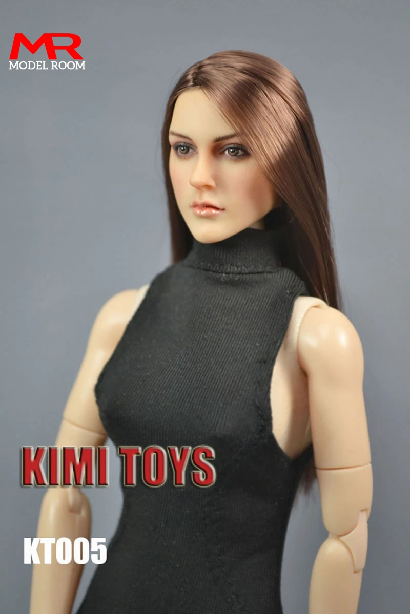 KIMI TOYS KT005 1/6 Europe Beauty Head Sculpt Brown Long Hair Head Carving Model Fit 12'' Female Soldier Action Figure Body Doll