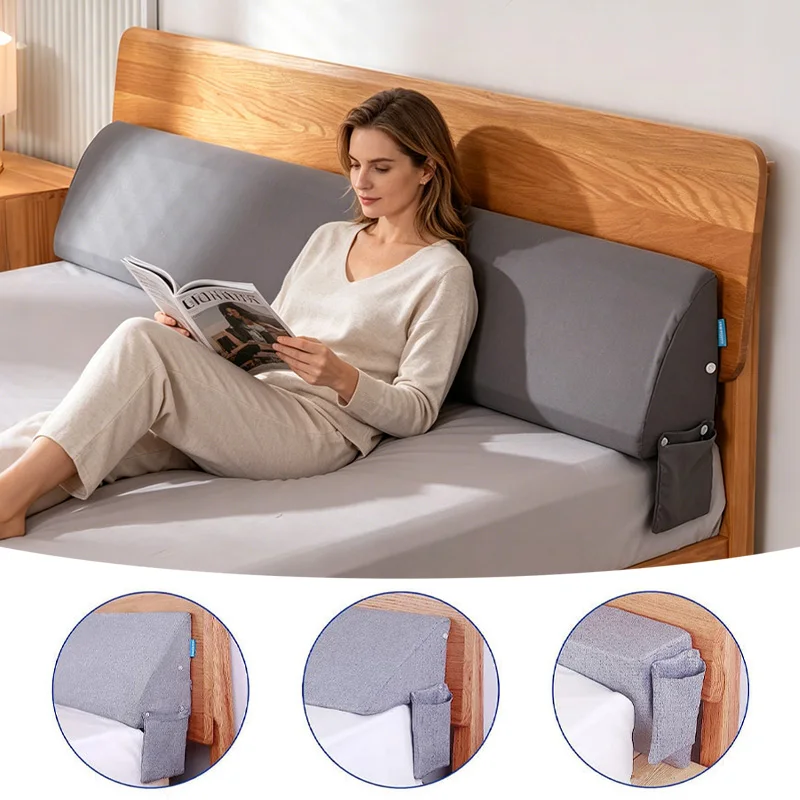 Coussin triangulaire de remplissage pour espace de lit, coussin de tête de lit avec poches latérales amovibles pour le soutien du dos