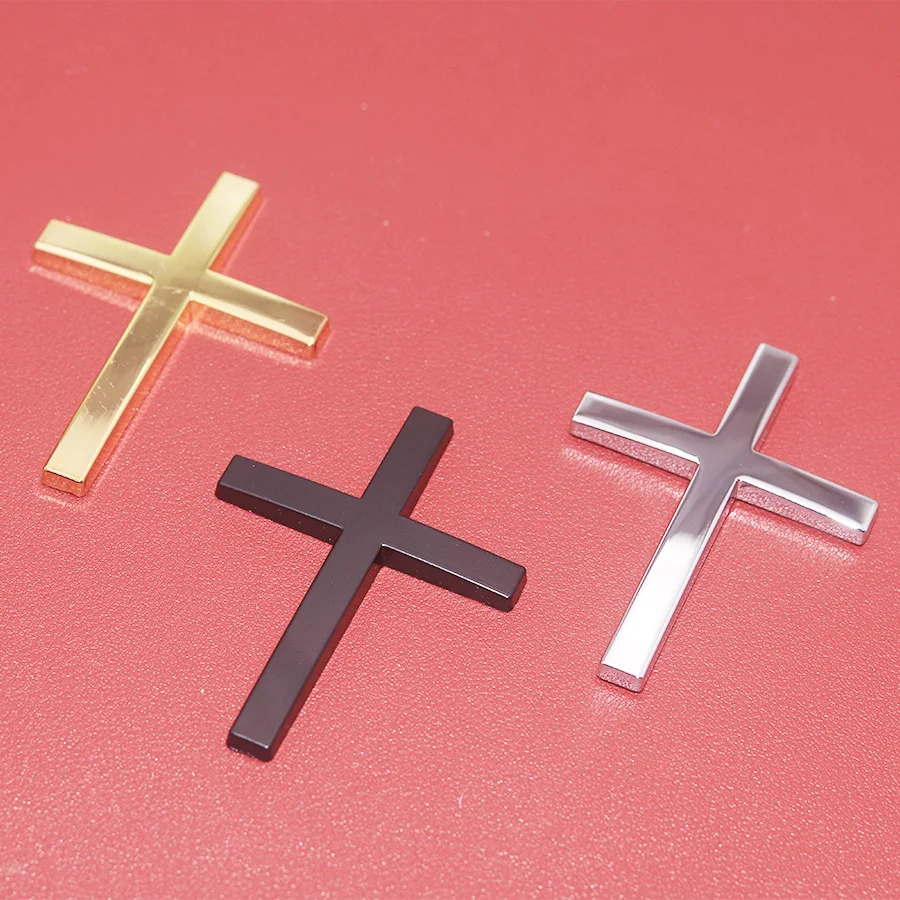 Black Silver Gold Cross Chrome 3D Metal Sticker Emblem Motorcycle Badge Logo Jesus Christian Religious Accessories Car Styling