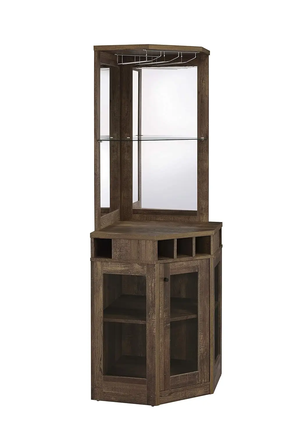 

Coaster Home Furnishings - Alviso - Wood - Corner Bar Cabinet with Drawer, Bottle Storage and Stemware Racks -, Customized