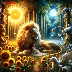 Huacan 5D Diamond Painting Animal Lion Full Diamond Mosaic Landscape Sun Moon DIY Embroidery Girl Sunflower Home Decor Set