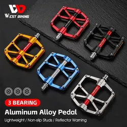 WEST BIKING CNC 3 Bearing Bicycle Pedals Ultralight BMX MTB Road Bike Pedals Non-slip Aluminum Alloy Reflective Cycling Parts