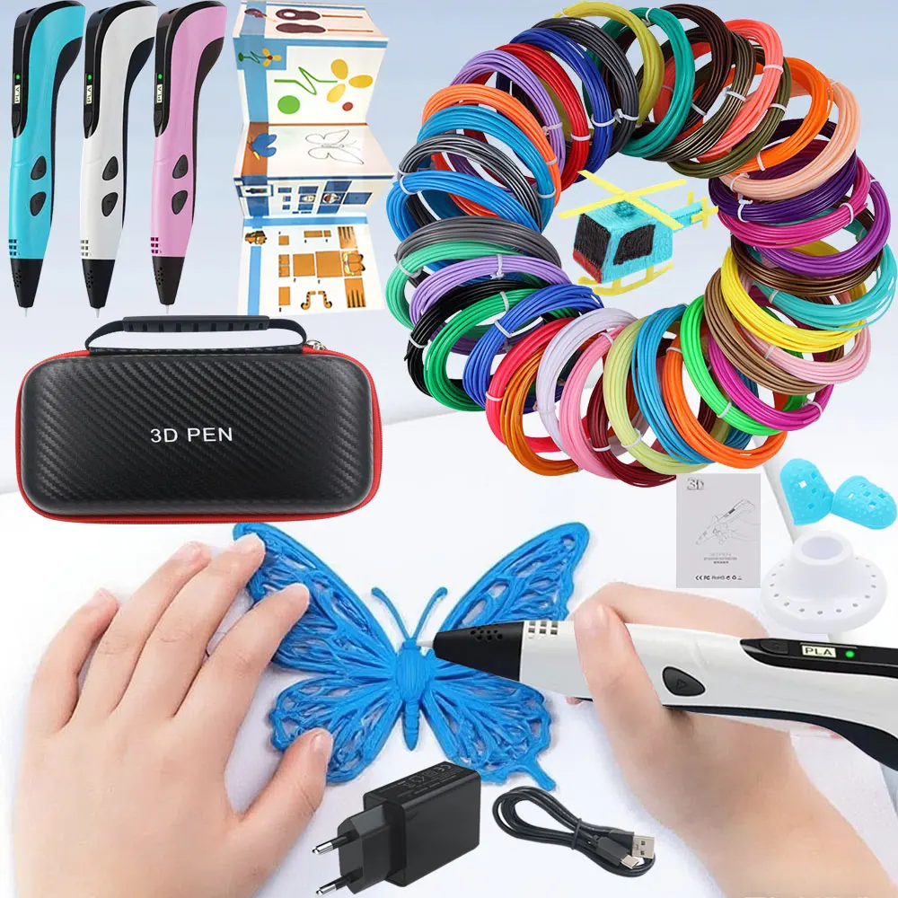 

Новая высококачественная детская ручка для 3D печати с ЖК-дисплеем, адаптер питания, чемодан, цветная нить PLA, подарок на день рождения, Рождество