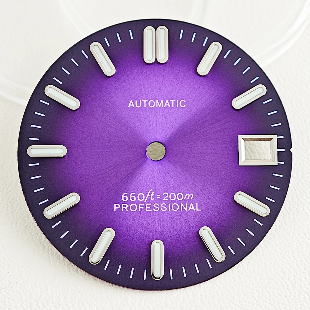 28.5mm NH35 Sunburst Texture Watch Dial For NH35 NH36 Movement Modification Part Green Luminous Customizable Logo Automatic Dial