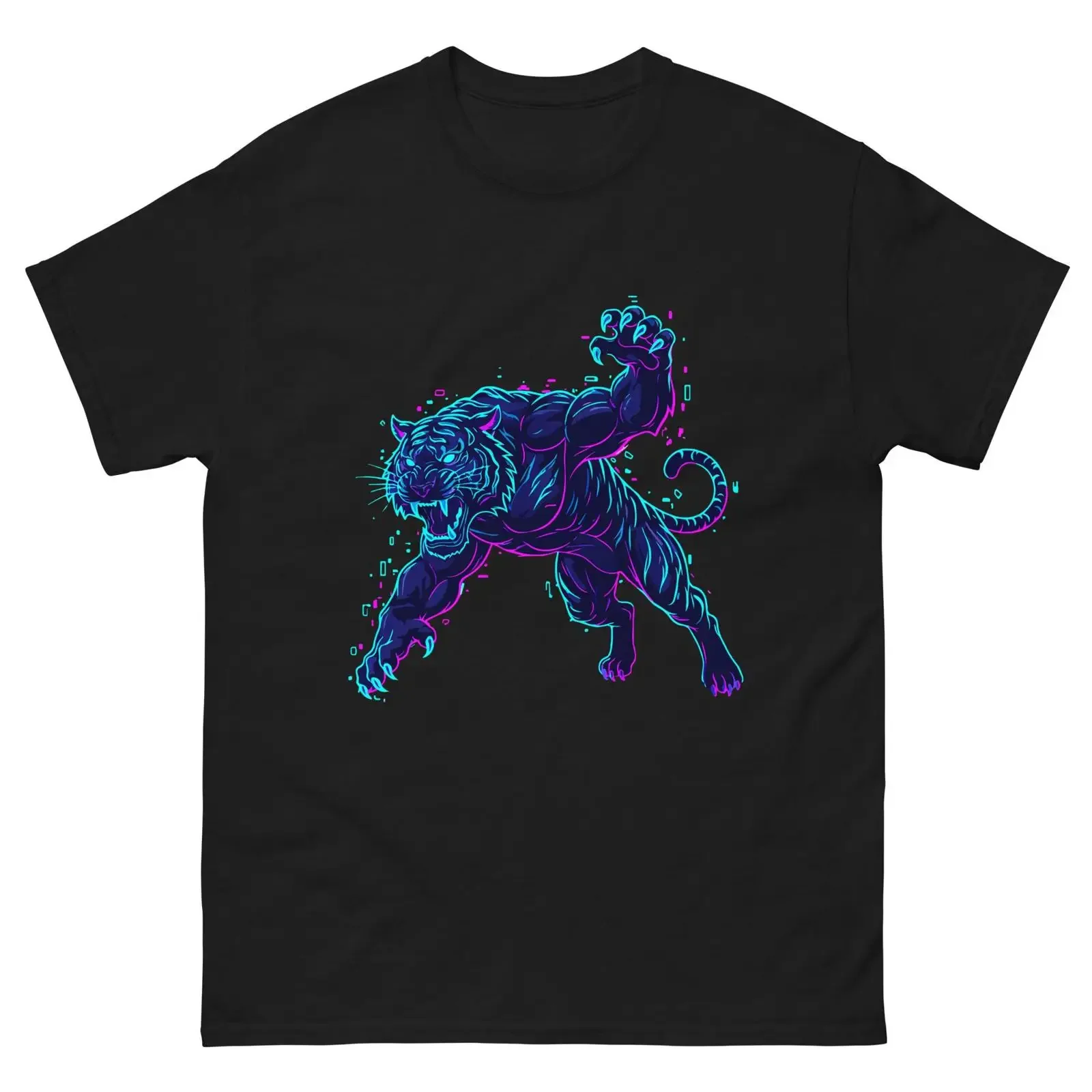 Cyber Tiger T Shirt Glitch Mascot eSports Design vintage Washed Unisex Stylish Stretched Top For Everyday Wear Soft streetwear