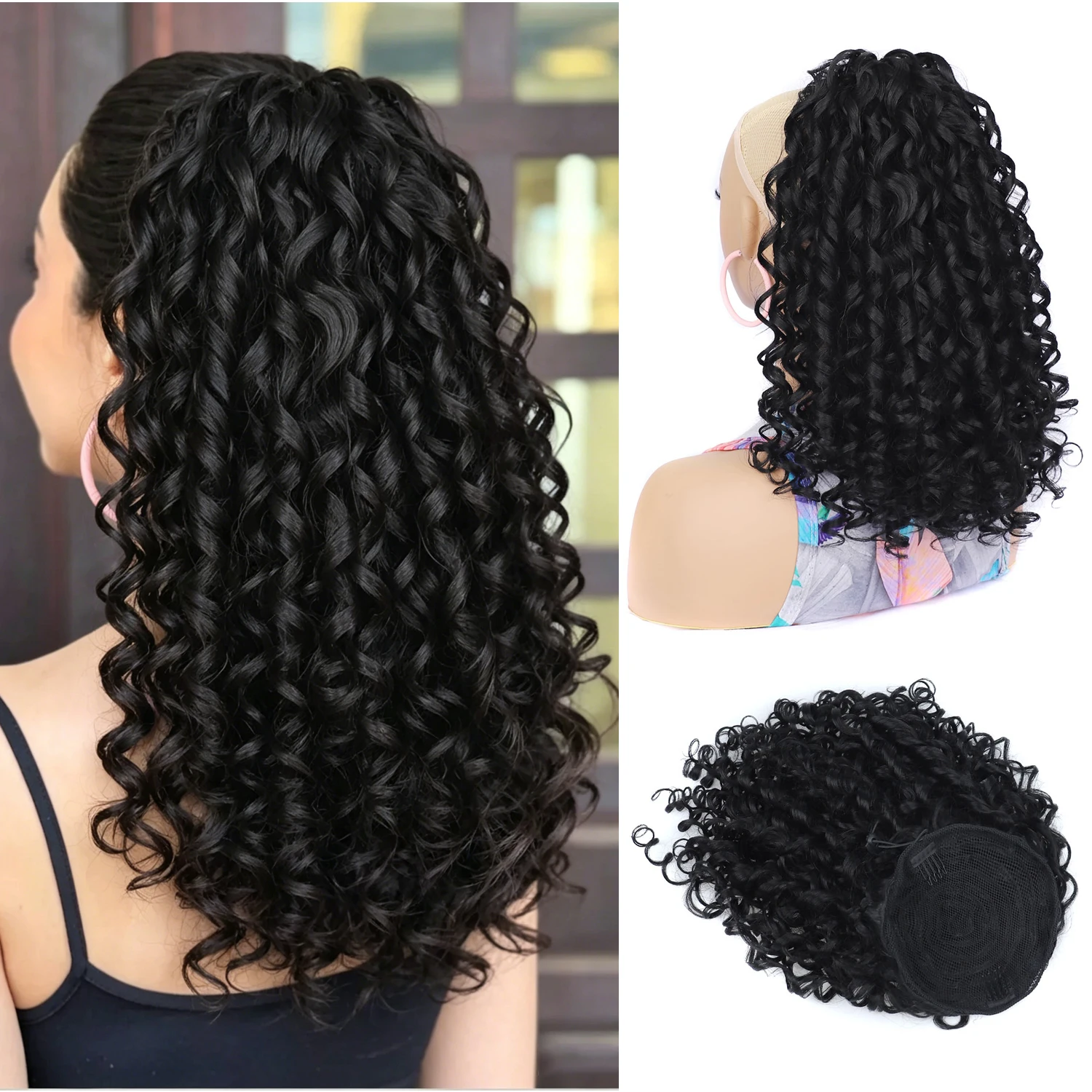 

12 Inch Spring Curly Drawstring Ponytail Hair Extensions 130g Natural Black Roman Retro Curl Synthetic Ponytail Ha