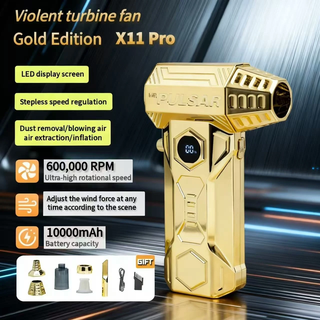 

X11Pro MAX Turbo Jet Blower 600000RPM Powerful Air Blower Brushless Motor Turbo Fan Wind Speed 75m/s 10000mAh strong breeze