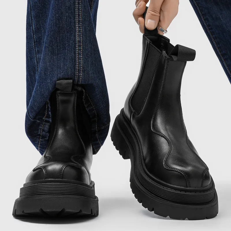 

High Quality Mens High-top Boots British High-end Platform Locomotive Boots for Men European American Chelsea Boots Botas Hombre