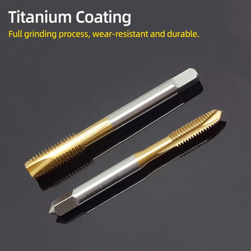 Mata bor keran ulir mesin HSS 6542, alat tangan seruling lurus keran mesin sekrup metrik Titanium HSS/M2.5/M3/M3.5/M4/M5/M6/M8