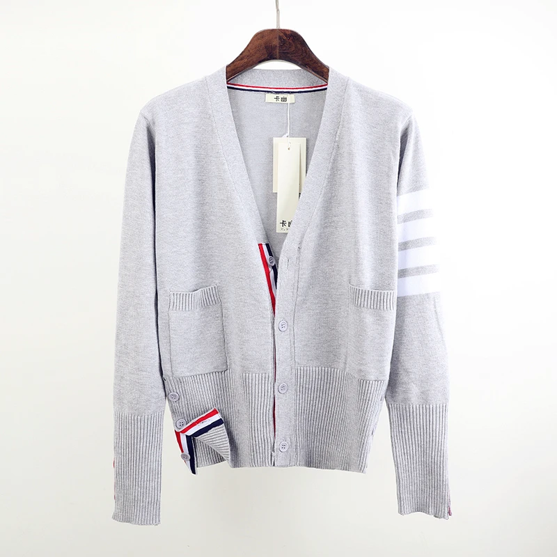 ex سترة مشغولة من الصوف ort ملابس خارجية فضفاضة المرأة Faion ربيع الخريف الكورية Sle V-Ne طويلة Sve سترة مخططة #5