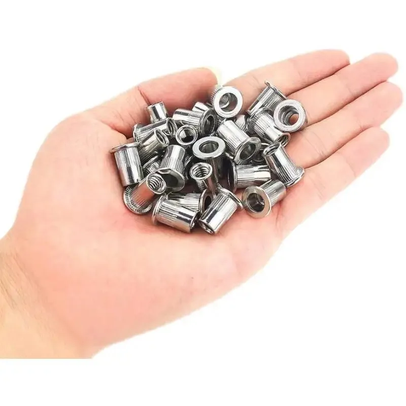 5/10pcs Stainless Steel M3 M4 M5 M6 M8 M10 M12 Knurled Nut Rivnut Flat Head Threaded Rivet Insert Nutsert Cap Rivet Nut Kit