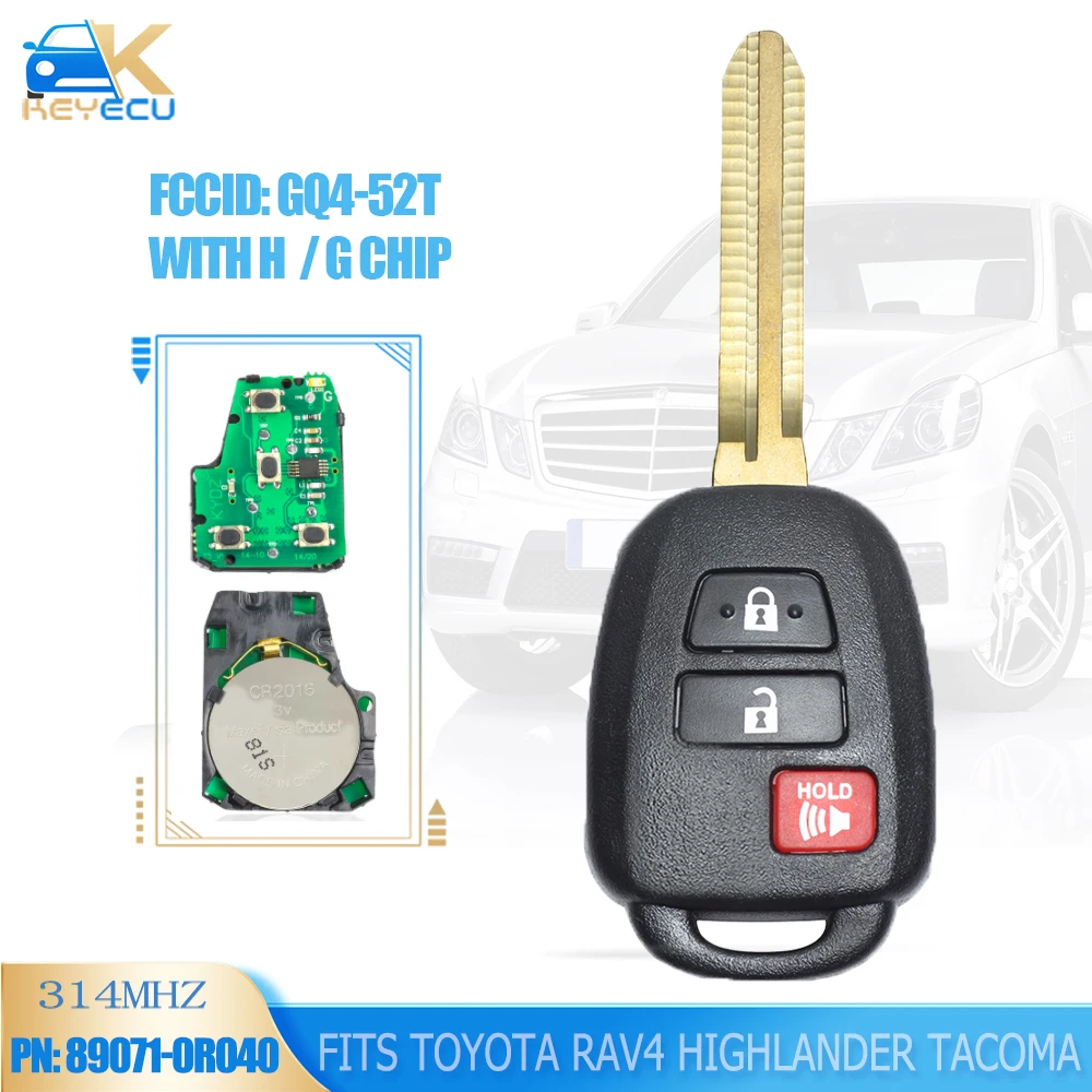 

KEYECU GQ4-52T Remote Key Fob 2+1 Button 314MHz H Or G Chip Replacement for Toyota RAV4 Highlander 2013-2017 FCC: GQ4-52T